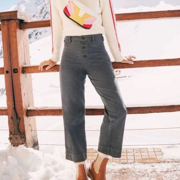 Marine Layer Bridget Corduroy Crop Exposed Button Fly Pant: Washed Navy Size 12 - Picture 1 of 11